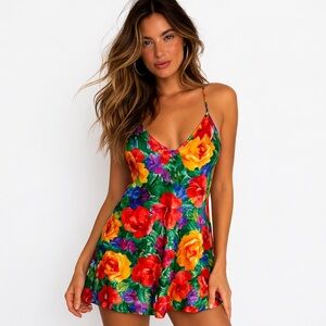 Vintage Victoria’s Secret Floral Slip Dress 1980’s Satin Lingerie Size P Petite